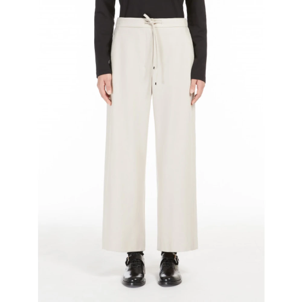 Max Mara Warme Wol Flanellen Jogger Broek White Dames