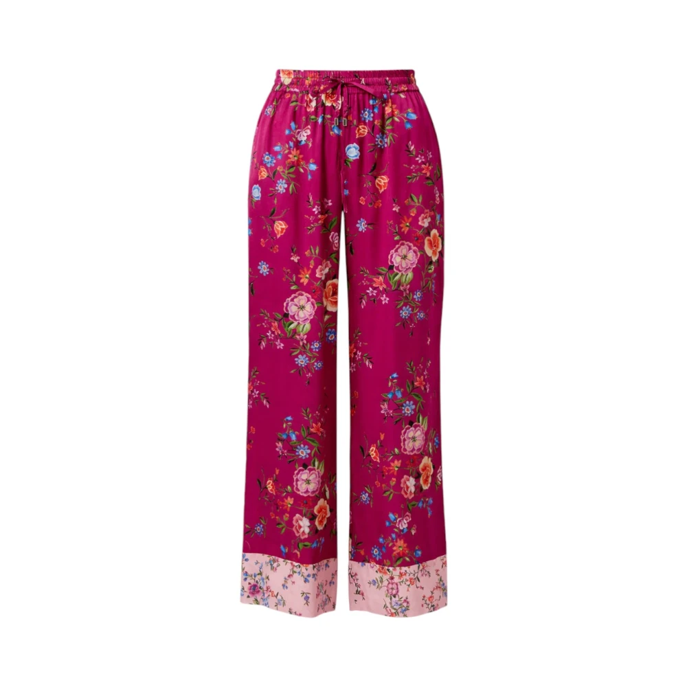 Liu Jo , Wide Trousers, Female, Pink, L, Printed Satin Wide Trousers