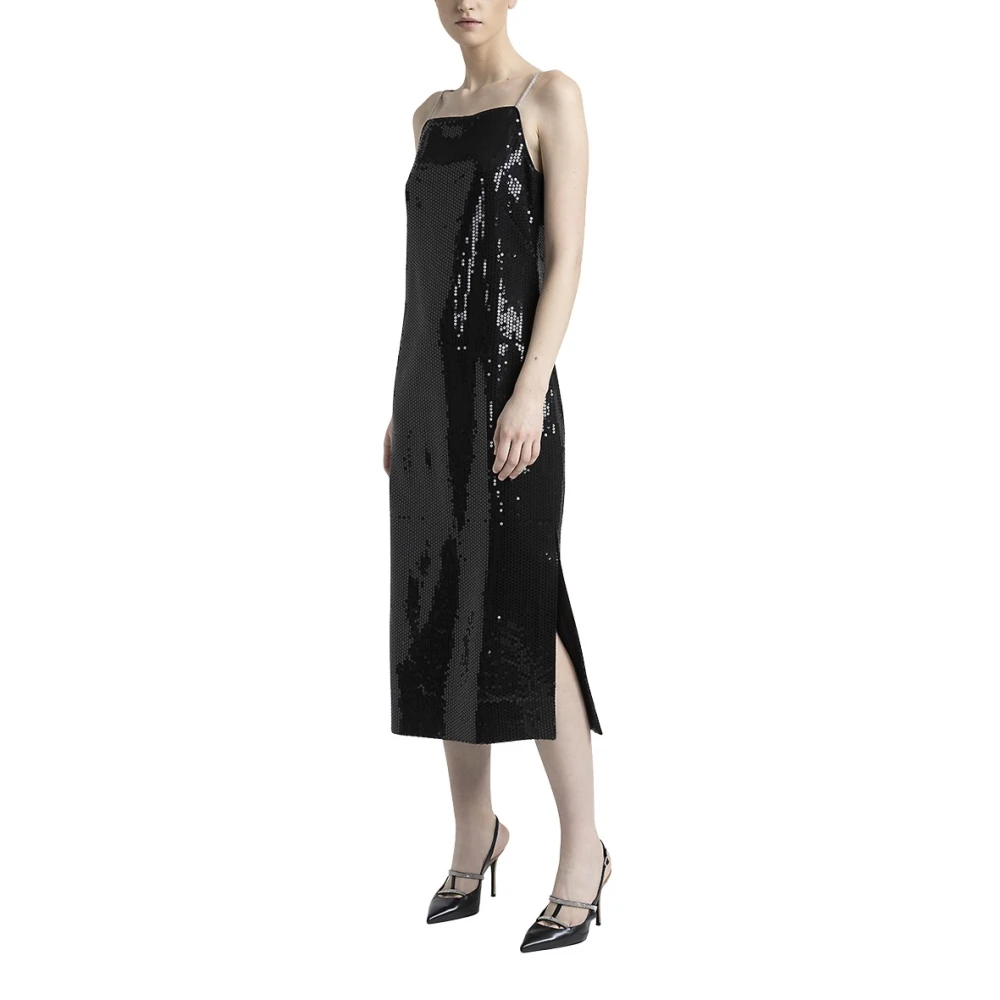 PESERICO Viscose twill midi-jurk met pailletten Black Dames