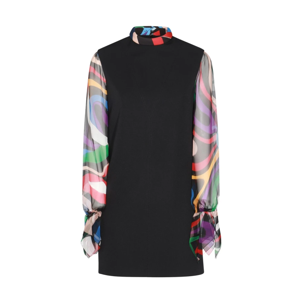 EMILIO PUCCI Zwarte Minijurk met Printmouwen Black Dames