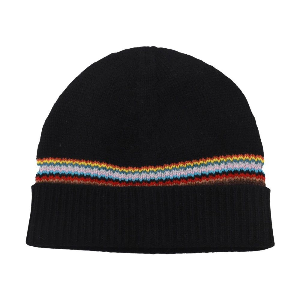 PS By Paul Smith Zwarte Wollen Geribbelde Hoed Multicolor Decoratie Black Heren