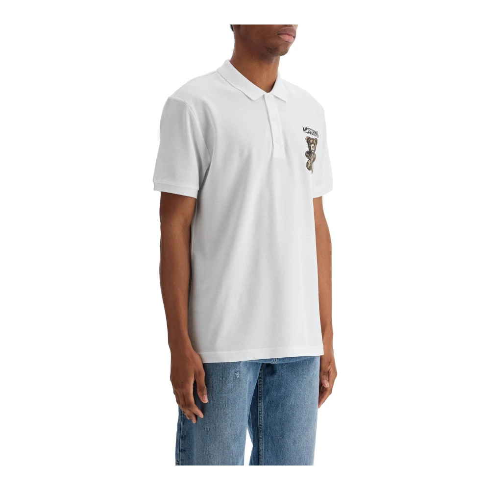 Moschino Geborduurd logo wit katoenen poloshirt White Heren
