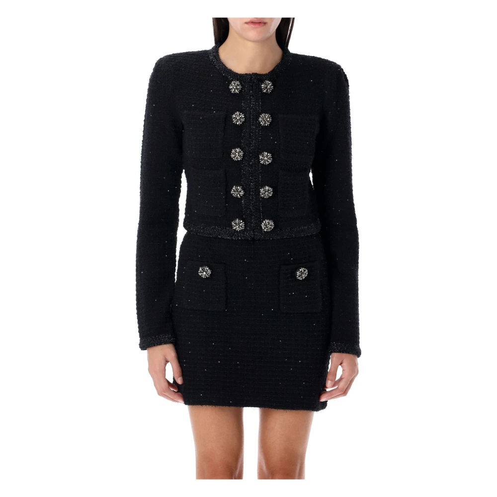 Self Portrait Zwarte gebreide jas met pailletten Black Dames