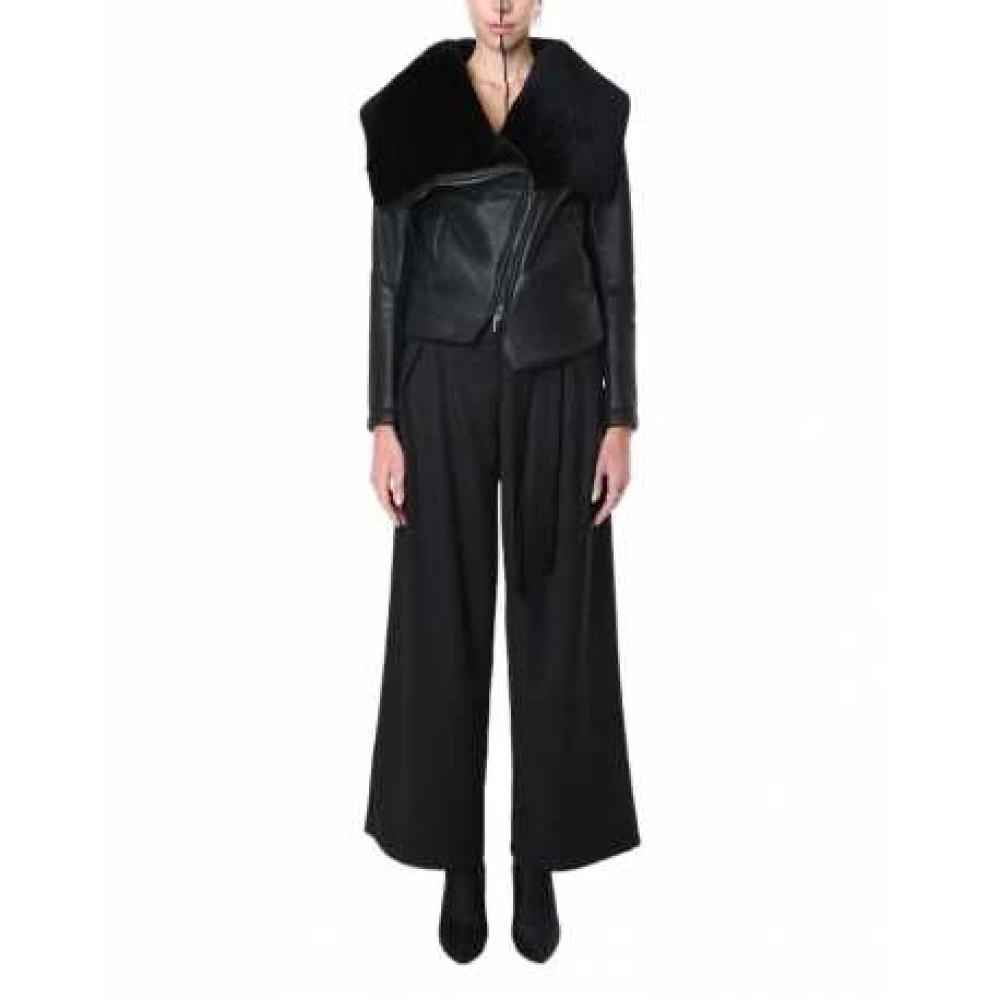 La Haine Inside Us Zwarte shearling jas met schuine rits Black Dames