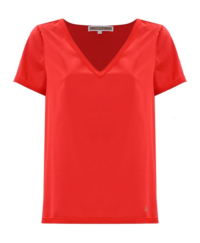 Blusa da donna a maniche corte con scollo a V e dettagli Kocca, Kocca, Camicette