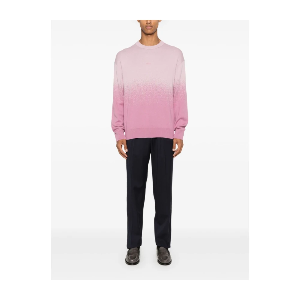 Boss Orange Roze Geborduurde Trui Ronde Hals Katoen Pink Heren