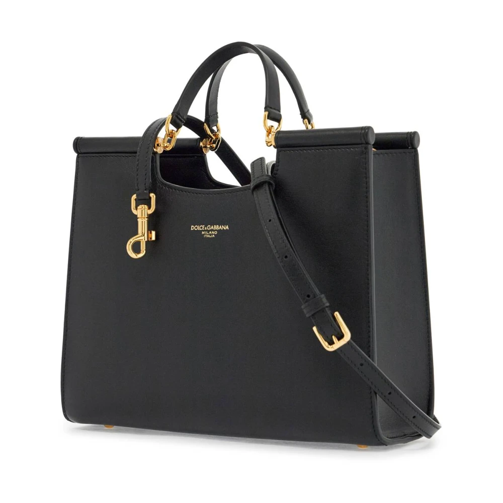 Dolce & Gabbana Zwarte kalfsleren tas met verstelbare riem Black Dames