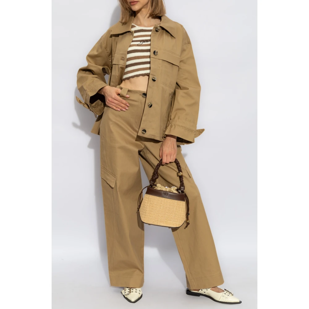 Ganni Katoenen jas met logo Beige Dames