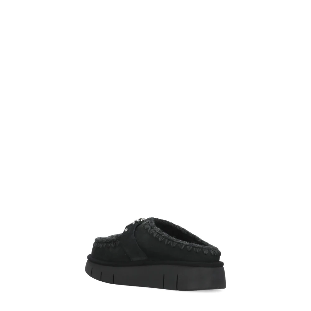 Mou Zwarte Suède Leren Slippers met Wolsteken Black Dames