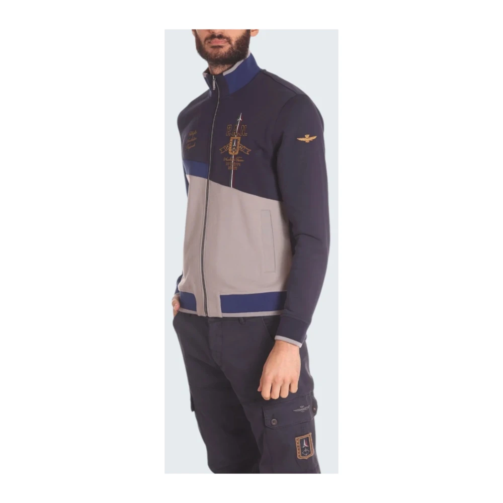 aeronautica militare Kleurrijke Katoenen Sweatshirt met Gouden Borduursel Blue Heren