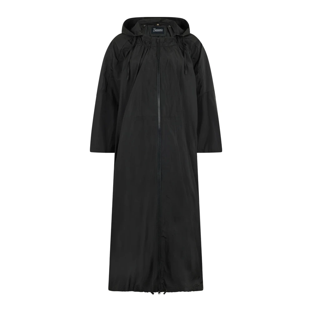 Herno Women's Black Parkas, M, Long Lightweight Coat