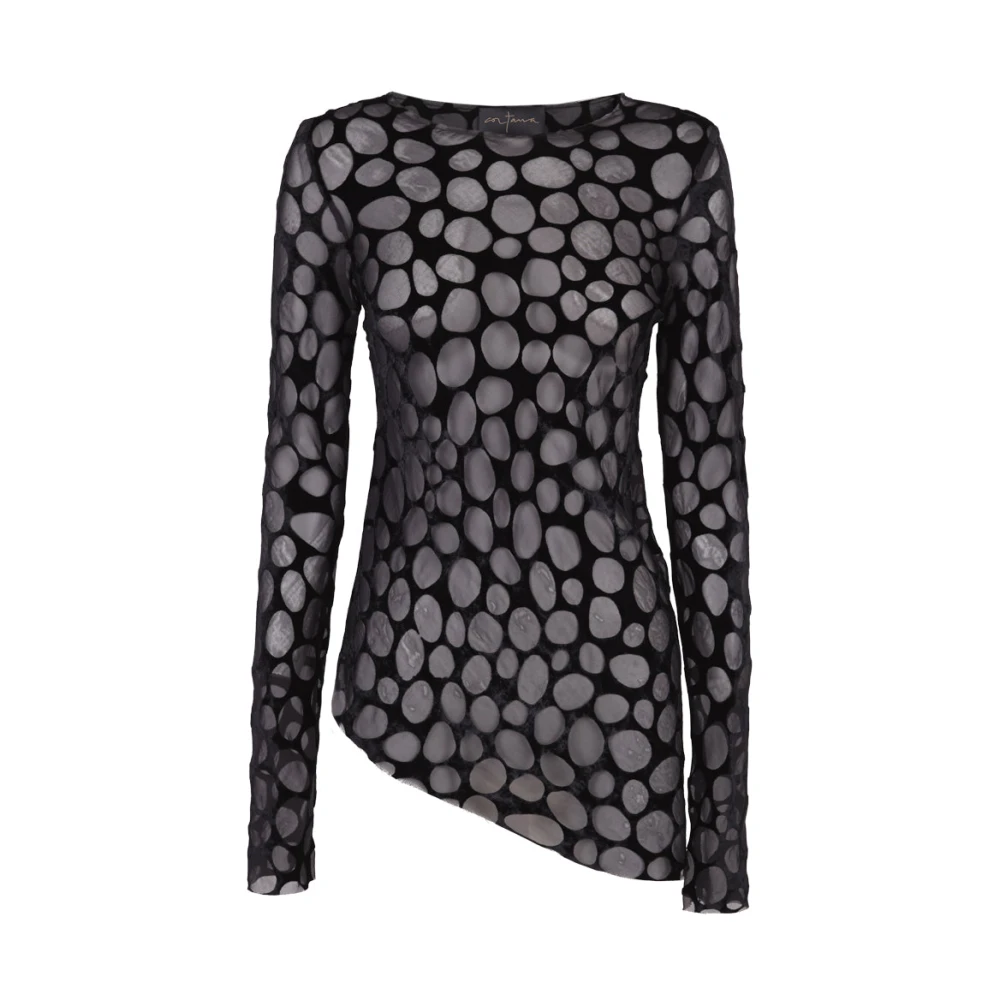 Cortana Pebbles top in fluweel devore Black Dames
