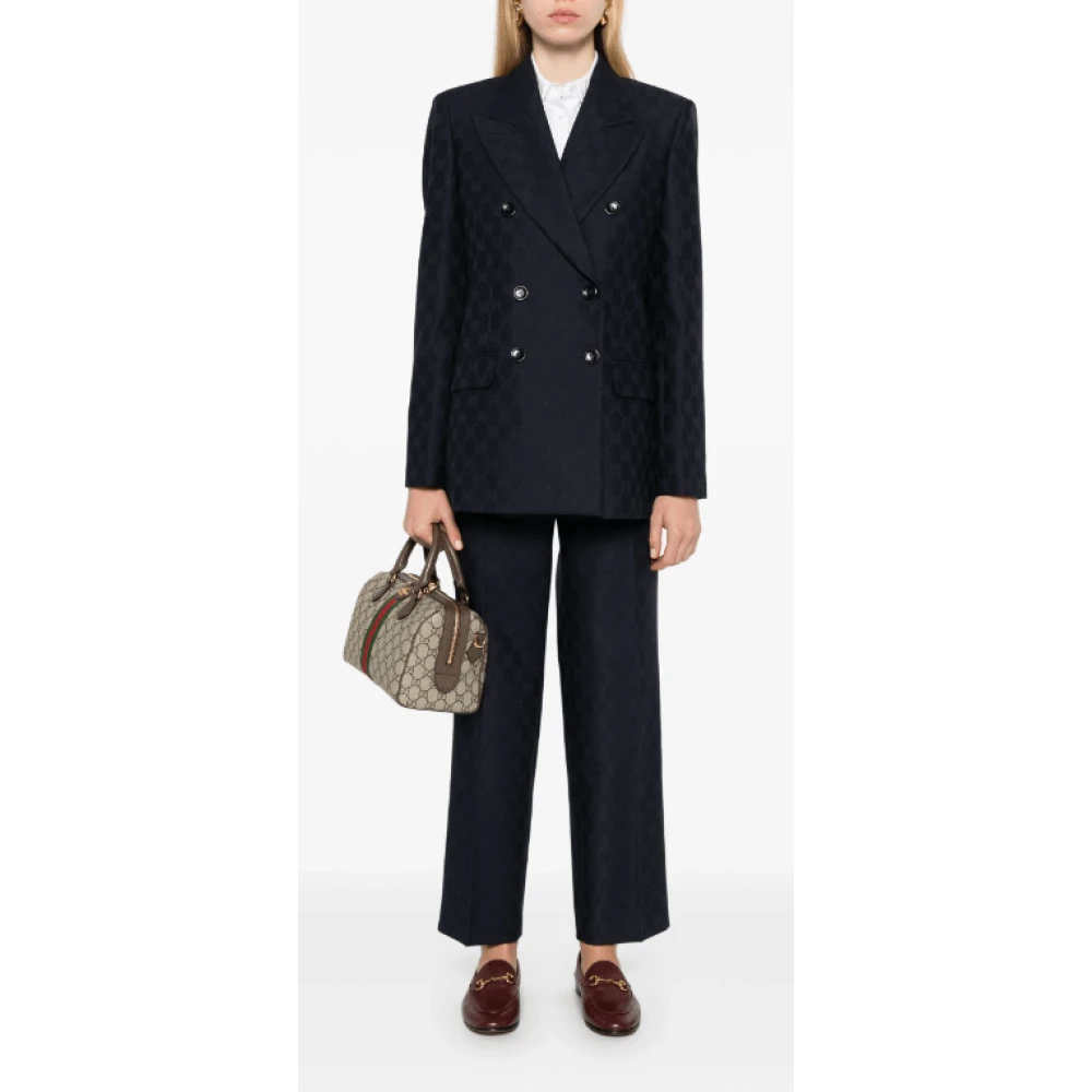 Gucci Blauwe wollen blazer met GG-jacquard Blue Dames