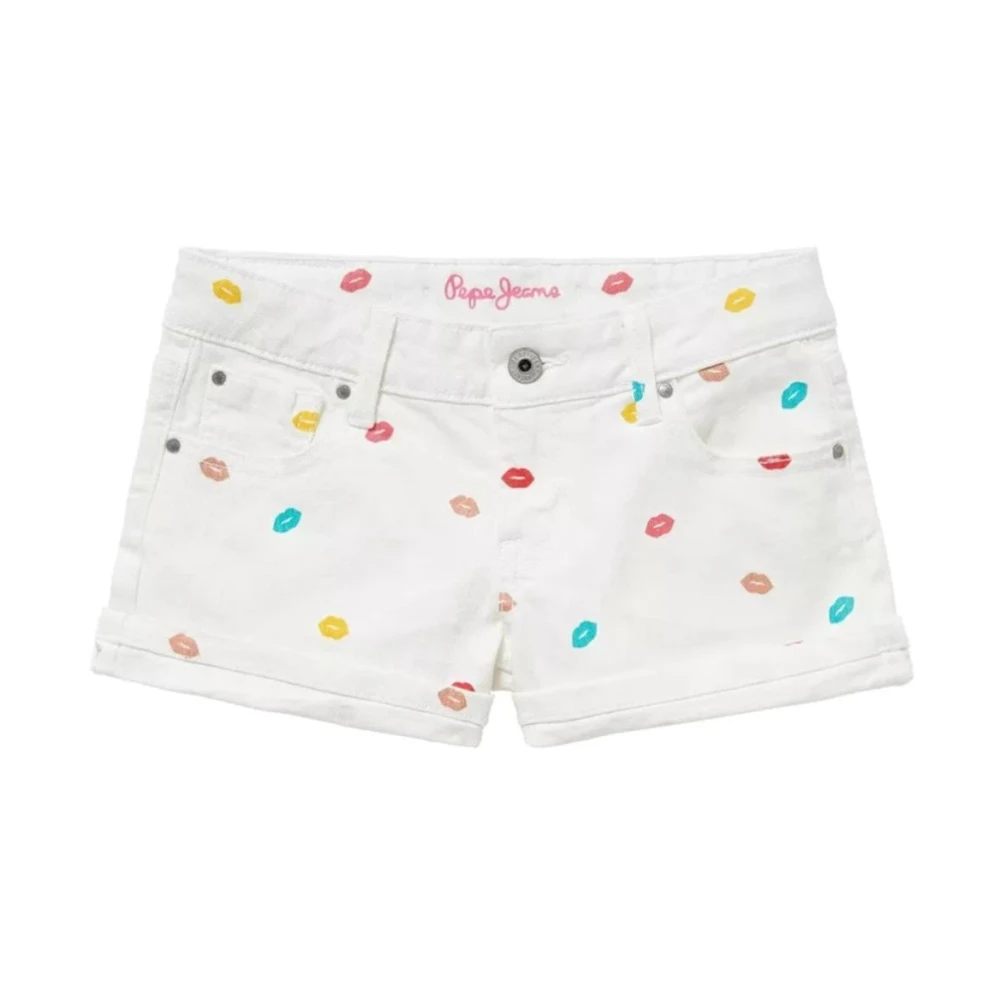 Pepe Jeans Läpptryck Denim Shorts White, Flicka