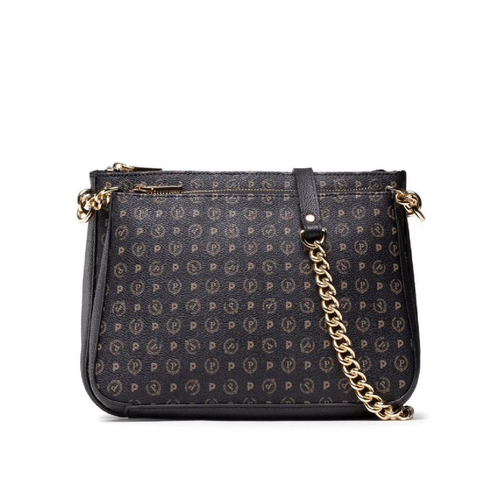 Pollini Women's Black Heritage Print Double Pouch Shoulder Bag