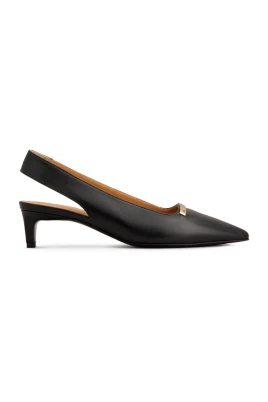 Svarta Slingback Klackar Spetsig Tå