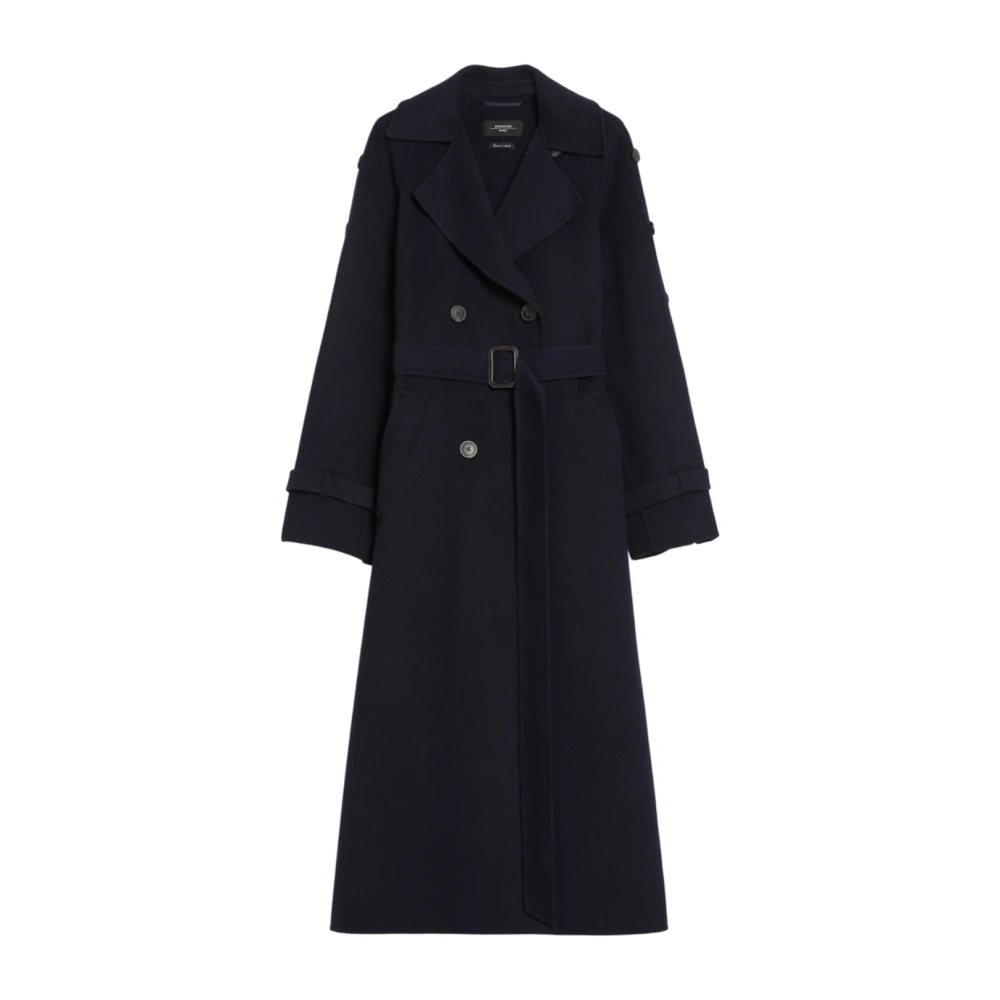 Max Mara Weekend Dubbelrijig wollen mantel trenchcoat stijl Blue Dames