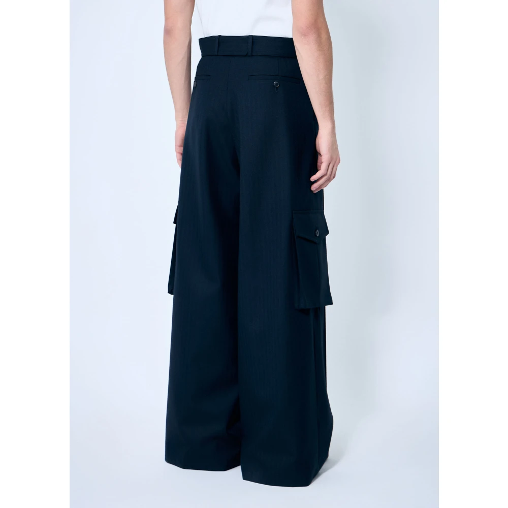 Dries Van Noten Pinstripe Hoge Taille Broek met Zakken Blue Heren