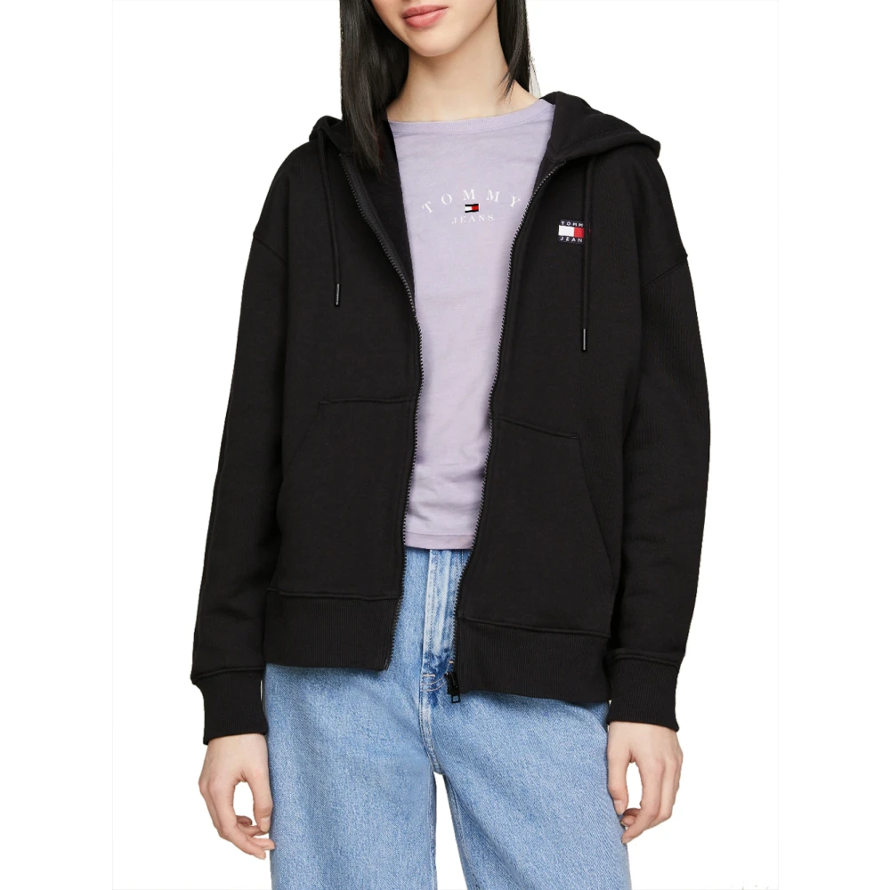 Tommy Jeans Zwarte Rits Hoodie Badge Trui Black Dames