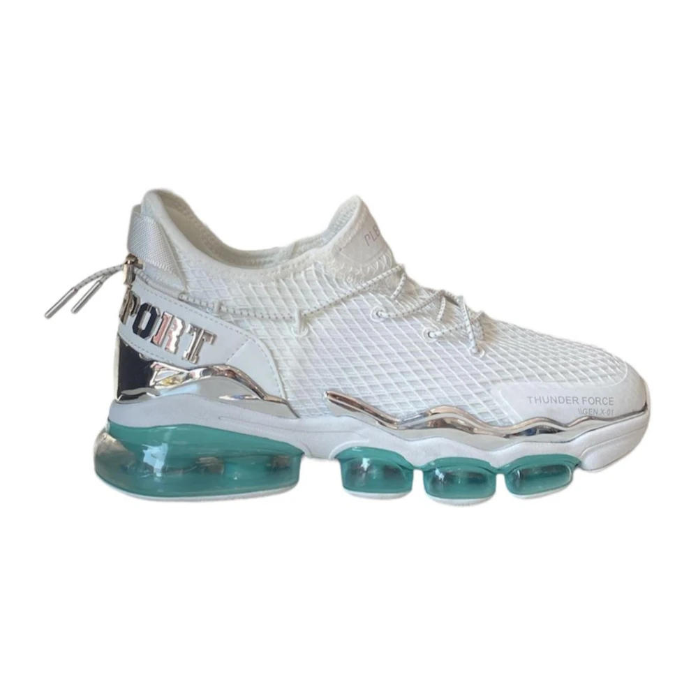 Plein Sport Lichtblauwe Mesh Runner Sneaker Heren Schoenen Wit
