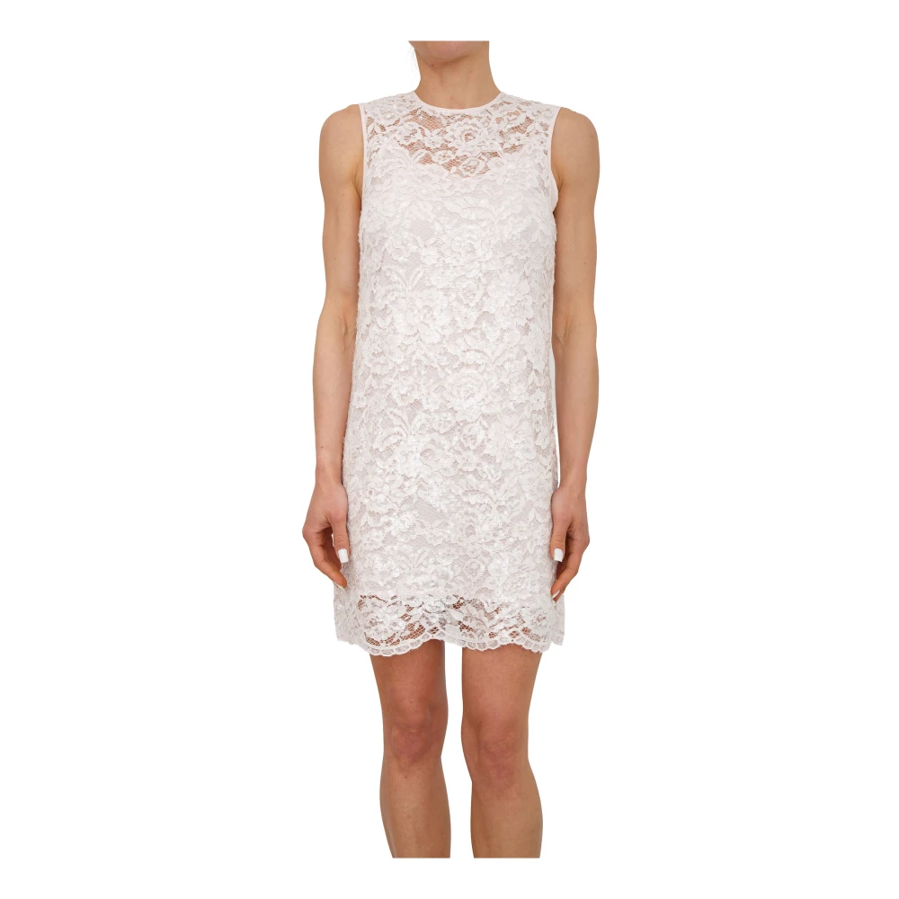 Twinset Women's White Short Dresses, L, Short Lace Dress With Sequins