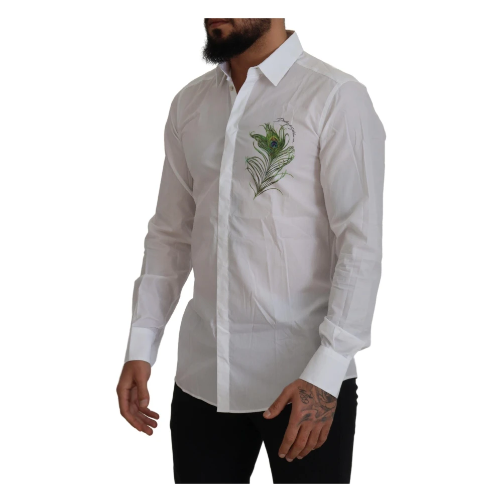 Dolce & Gabbana Elegante witte pauwenveer overhemd White Heren