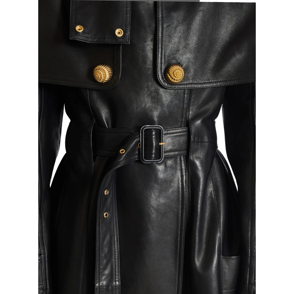 Balmain Getailleerde trenchcoat van lamsvacht Black Dames