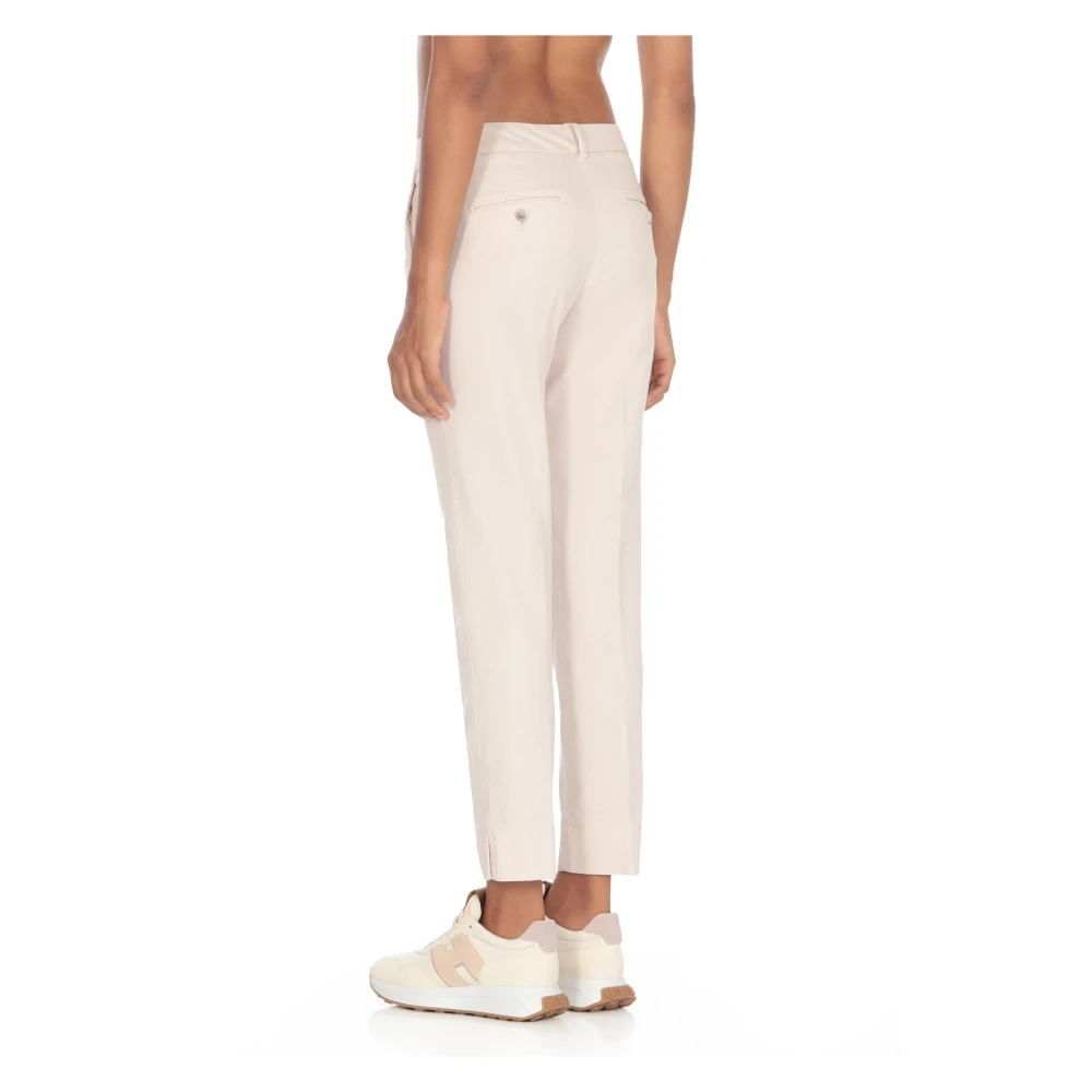 PESERICO Roze Katoenen Broek met Leren Detail Pink Dames