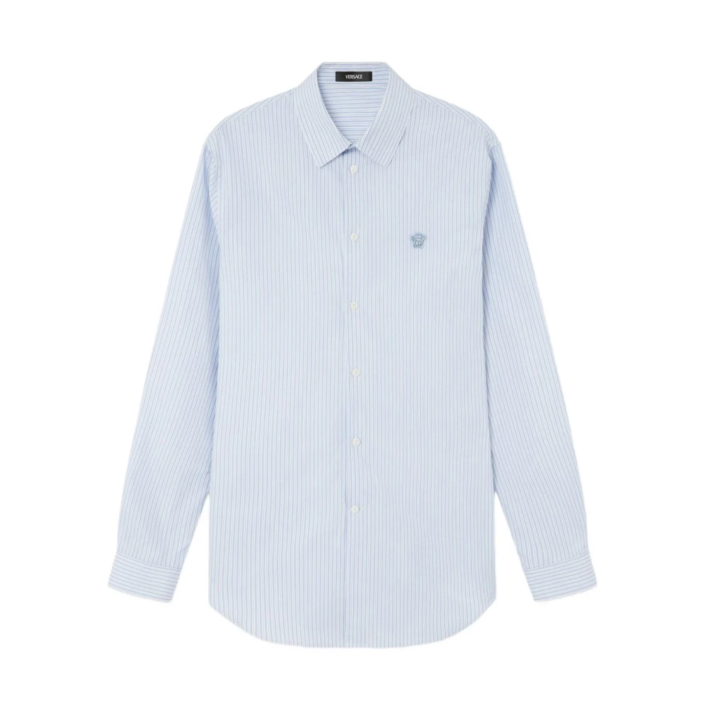 Versace Men's Blue Striped Cotton Shirt