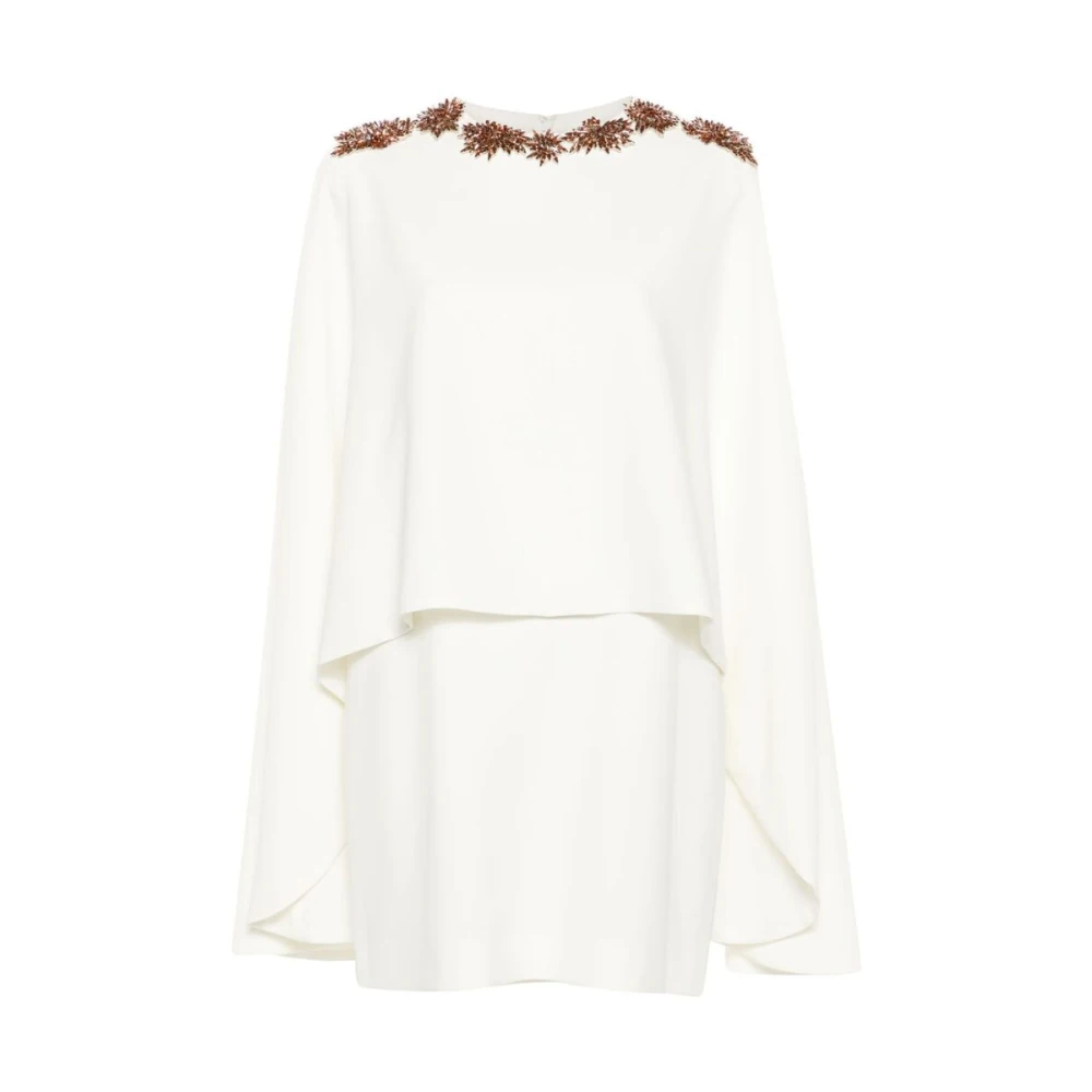 Costarellos Ivoor Wit Kristalversierde Cape Jurk Beige Dames