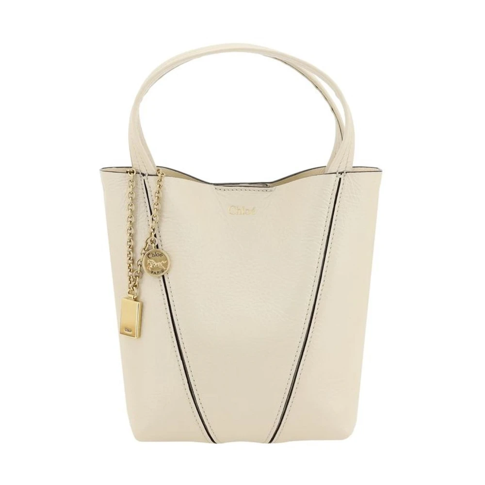 Chloé Glanzende Leren Schoudertas met Kettingdetail Beige Dames