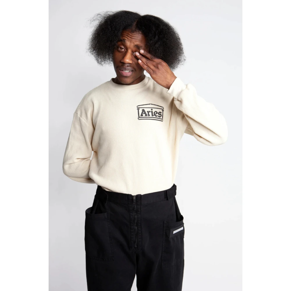 Aries Lange Mouw Wafel T-shirt Beige Heren