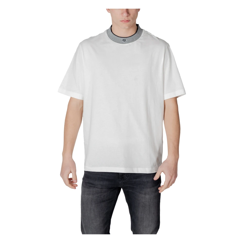Armani Exchange Men's White T-Shirts,, Plain Round Neck Cotton T-Shirt Medium