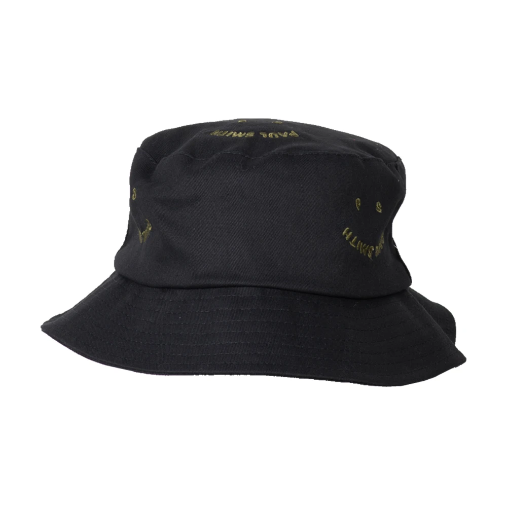 PS By Paul Smith Glad Bucket Hat, Svart Bomull med Broderat Mönster Black, Herr