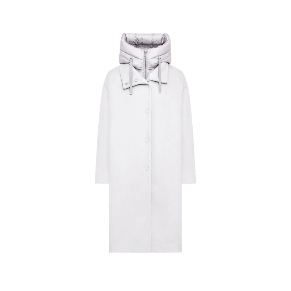 Duno Lange Parka met Rits en Knopen White Dames