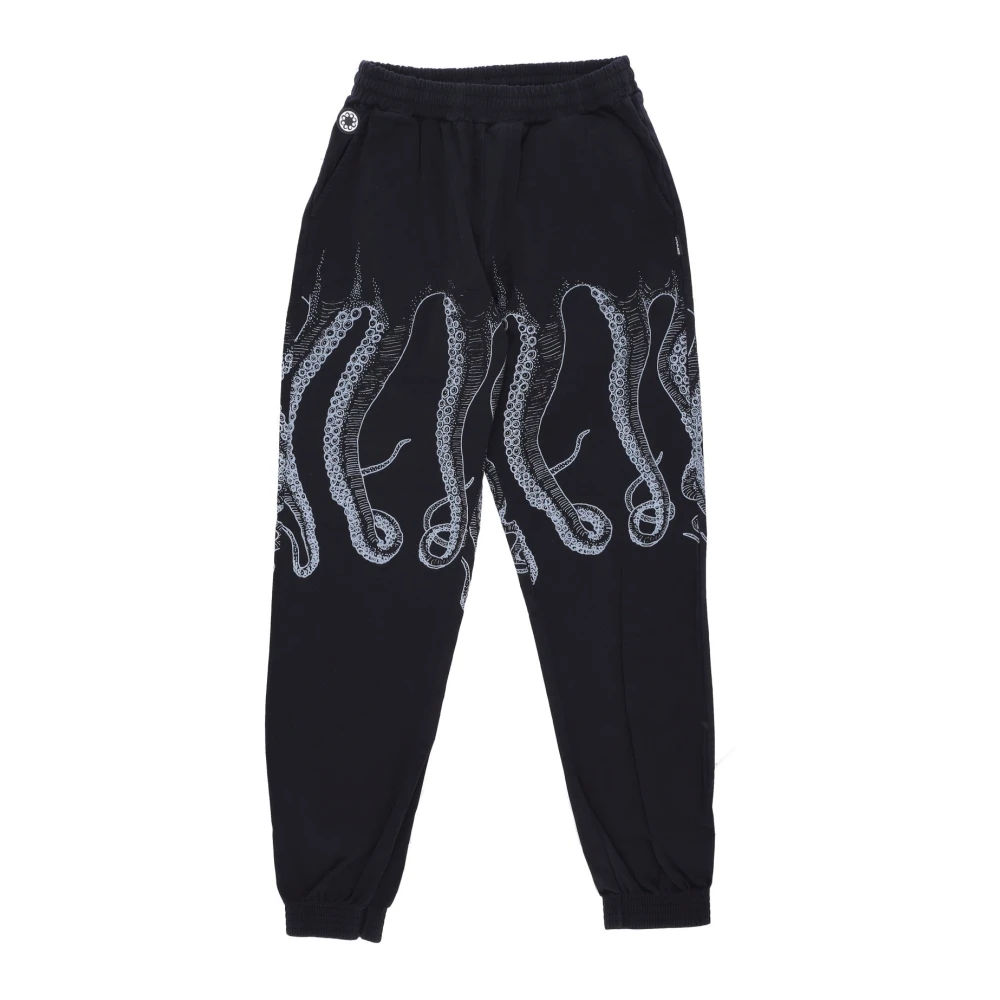 Octopus Men's Black Sweatpants, L, Jogger Trousers With Elastic Waist