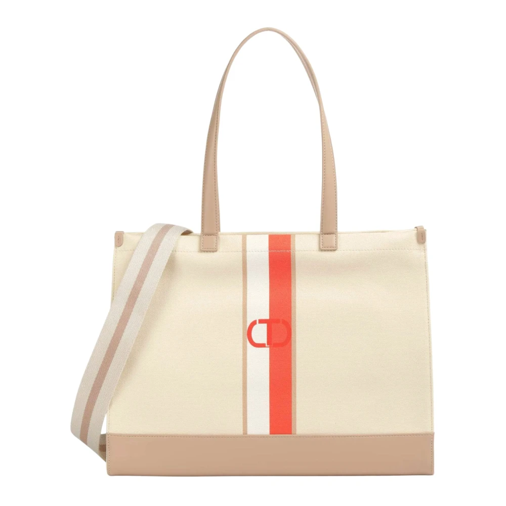 Twinset Canvas Shopper Tas met Logo Print Beige Dames