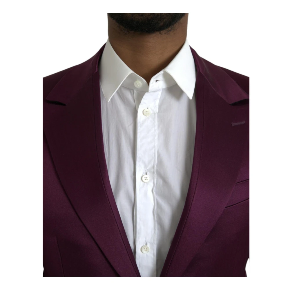 Dolce & Gabbana Maroon Zijden Blazer Jas Slim Fit Brown Heren