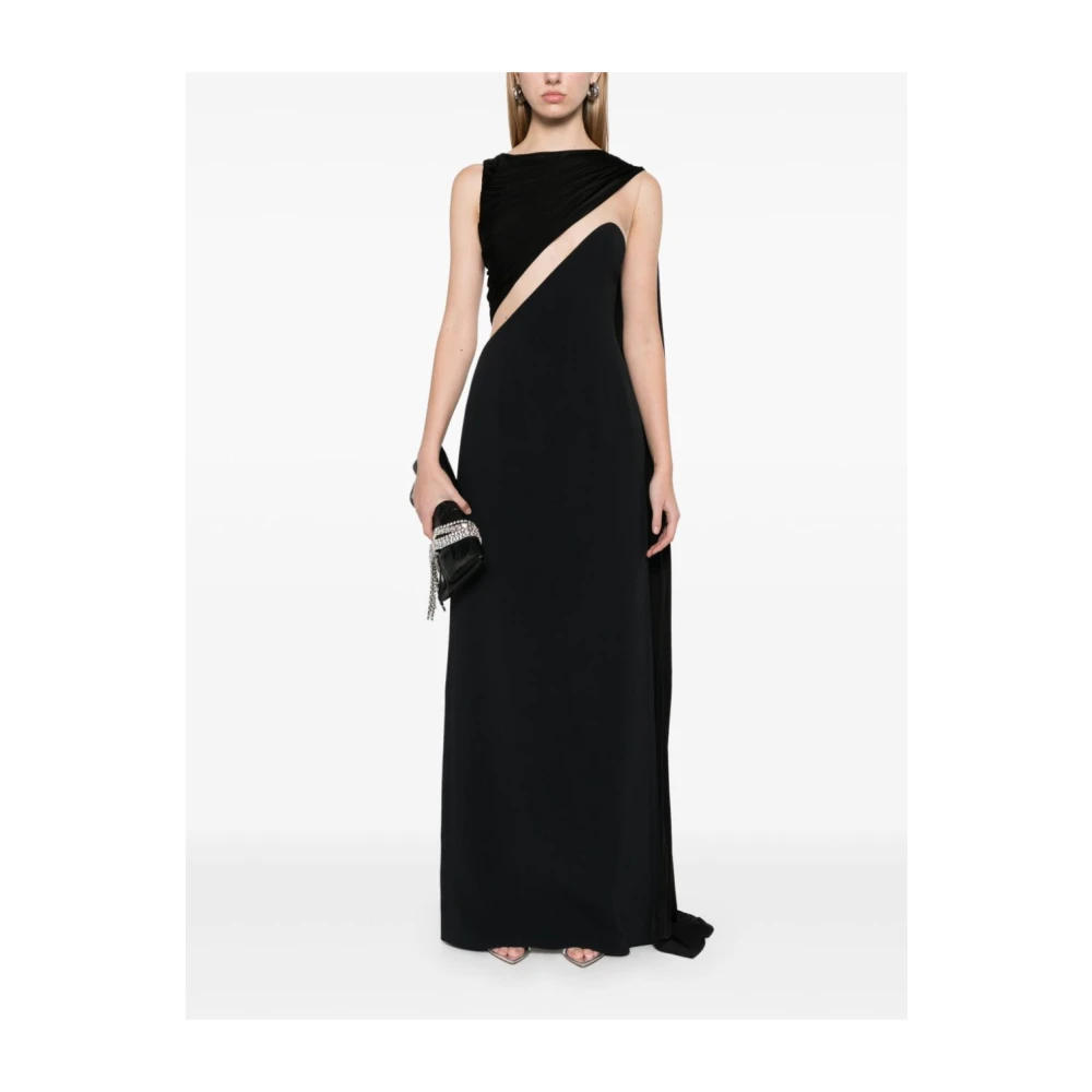 David Koma Zwarte Gedrapeerde Lange Mouw Jurk Black Dames