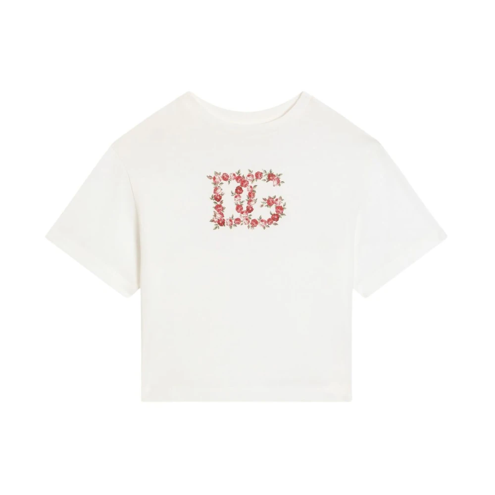 Dolce & Gabbana White Kids Short Sleeve T-Shirts, Female, 6 Y, Maglietta Girocollo Con Logo