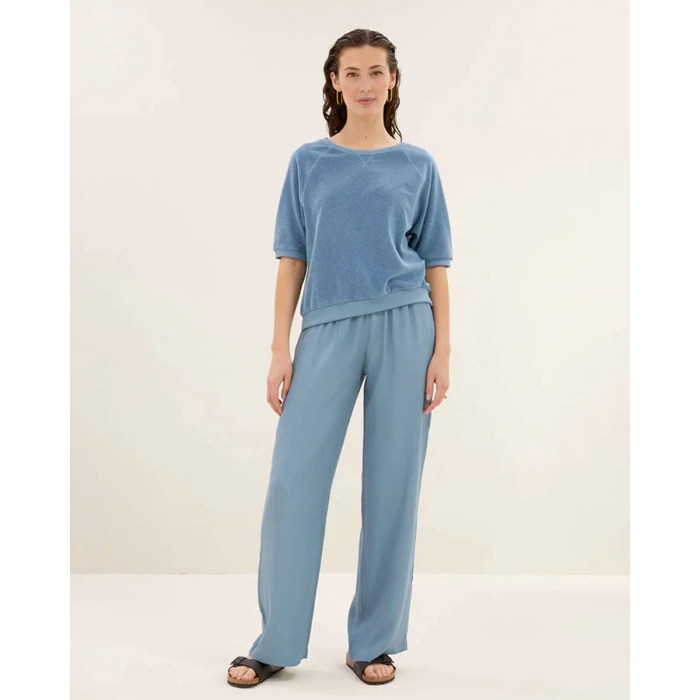 By-Bar Slub Top Korte Mouw Neva Stijl Blue Dames