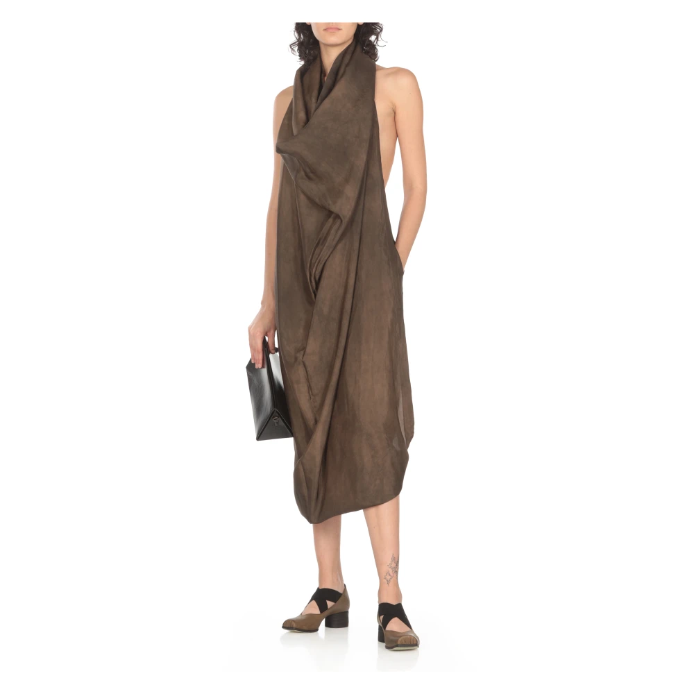 UMA Wang Bruine Viscose Jurk Rechte Halslijn Brown Dames
