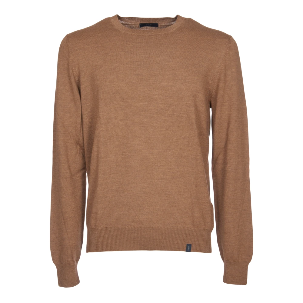 Fay Men's Brown Round-Neck Knitwear, 2XL, Crew Neck Jumper
