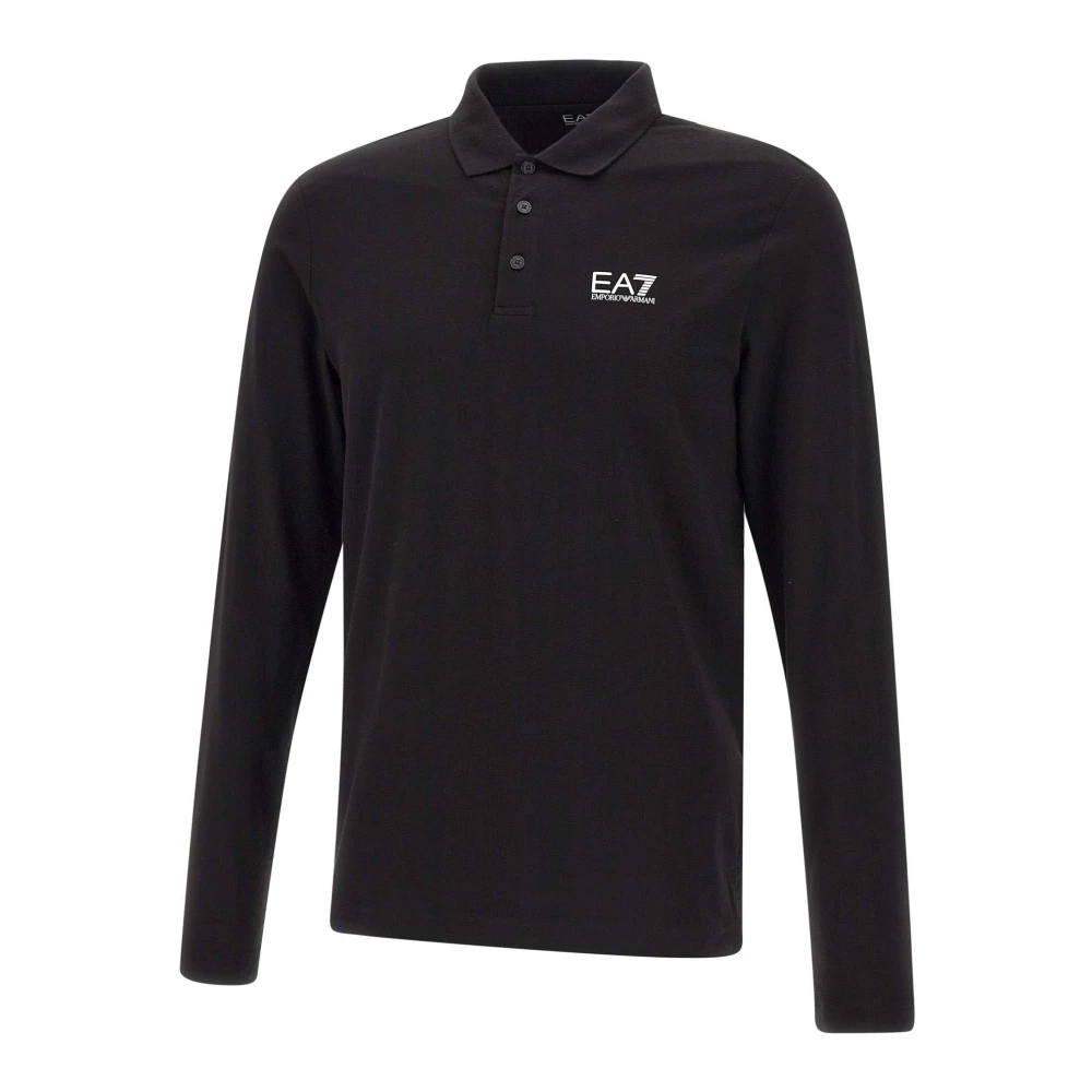 Emporio Armani EA7 Zwarte Polo Shirt met Logo Print Black Heren