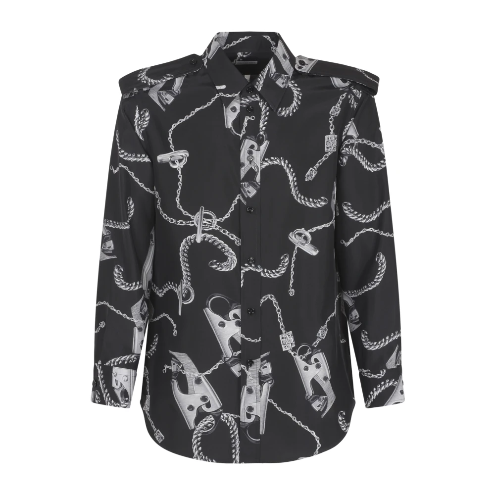 Burberry Zijden Poplin Overhemd met Handgeschilderde Kunst Black Dames