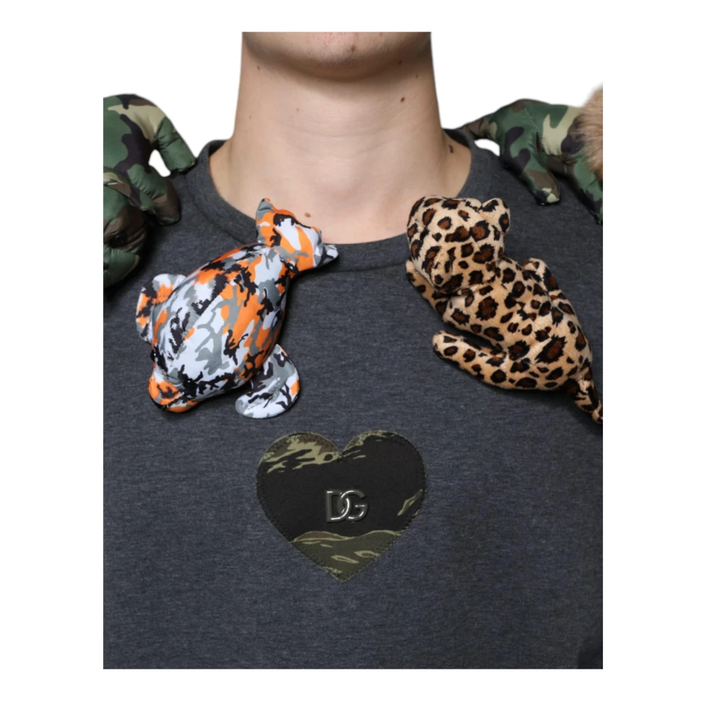 Dolce & Gabbana Camouflage Print T-shirt met Dierenaccenten Gray Heren