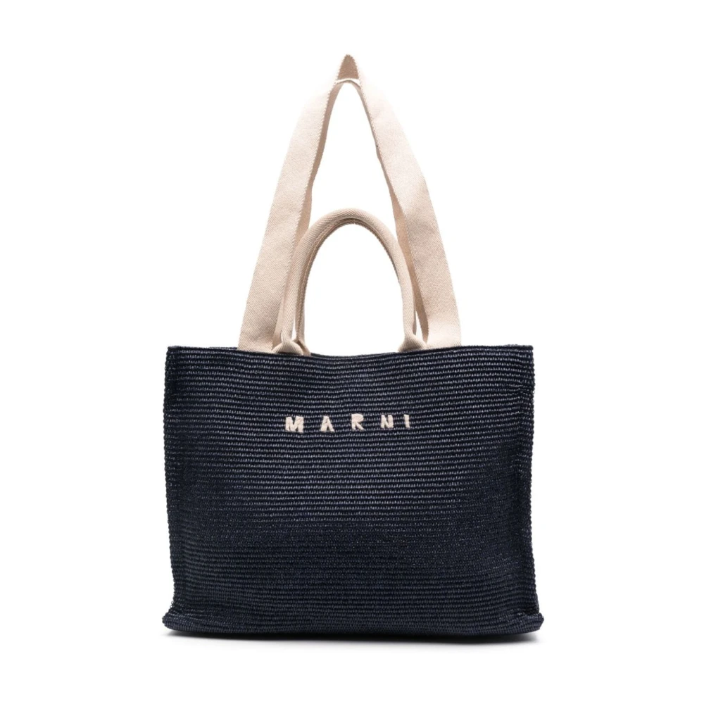 Marni Blauw Beige Raffia Tote Tas Blue Heren