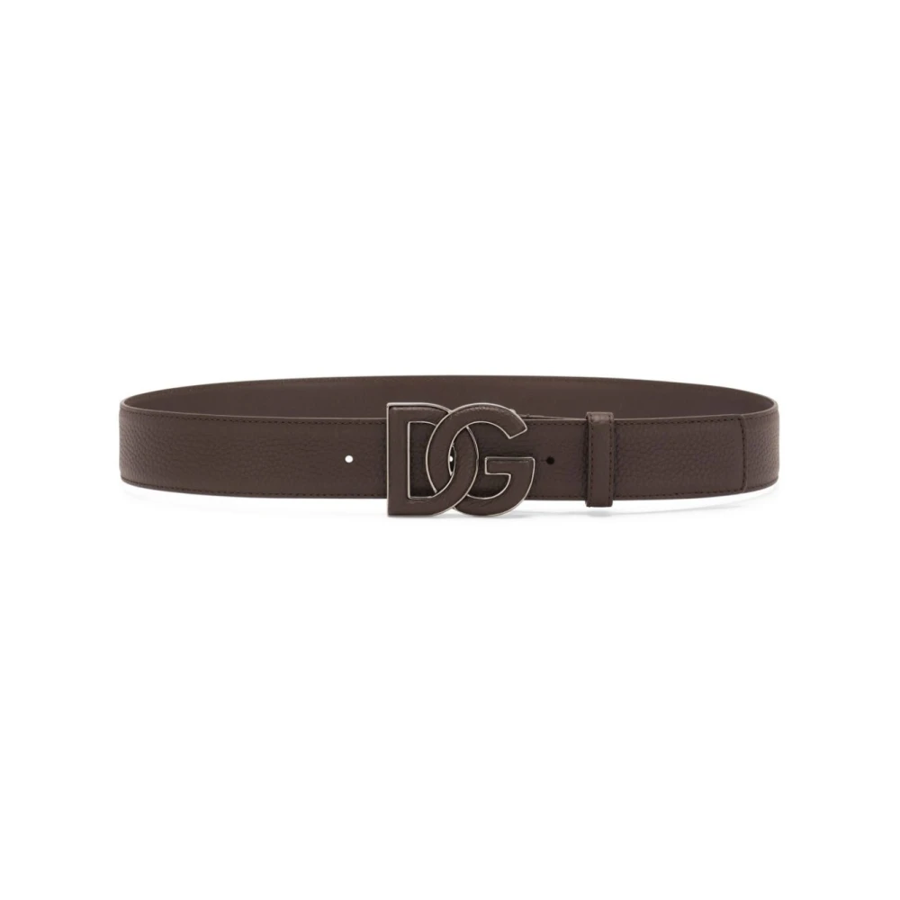 Dolce & Gabbana Leren Riem met Logo-Gesp en Korrelige Textuur Brown Heren