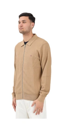 Textured Stickad Cardigan med Dragkedja