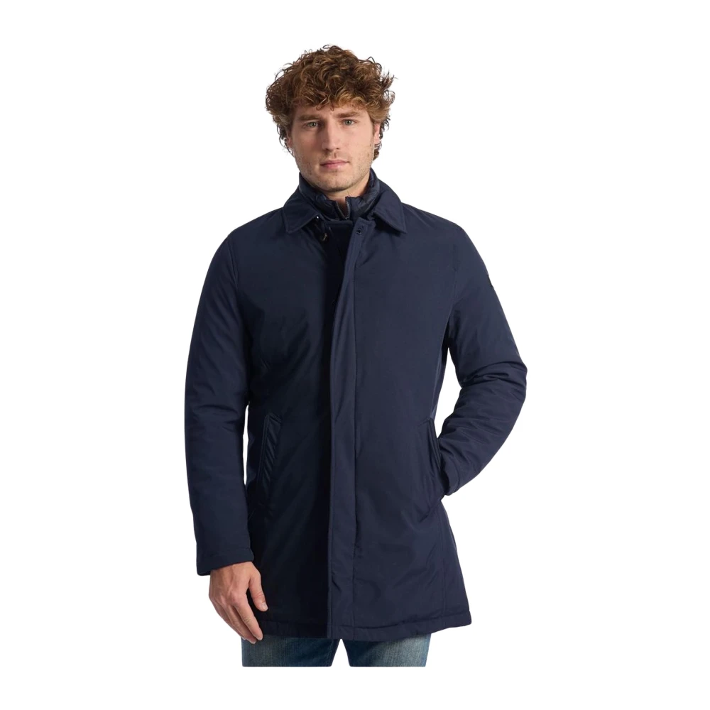 Baldinini Blauwe Double-Breasted Jas met Afneembare Bib Blue Heren